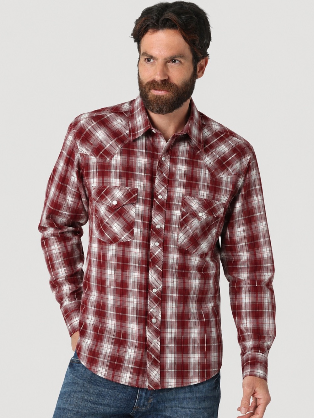 Wrangler Long-Sleeve Snap Shirt Mens Large Red Plaid Wrancher Western Workwear